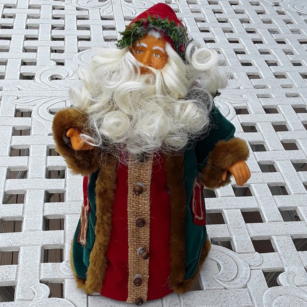 Vintage Santa Figurine in Velveteen & Faux Fur